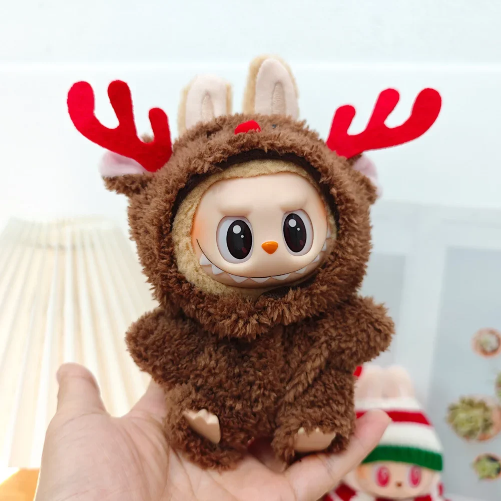 Pakaian boneka mewah Mini 17cm aksesori pakaian untuk Labubu Idol V1 V2 Christmas Cookie Man Sweater topi pakaian hadiah Tahun Baru