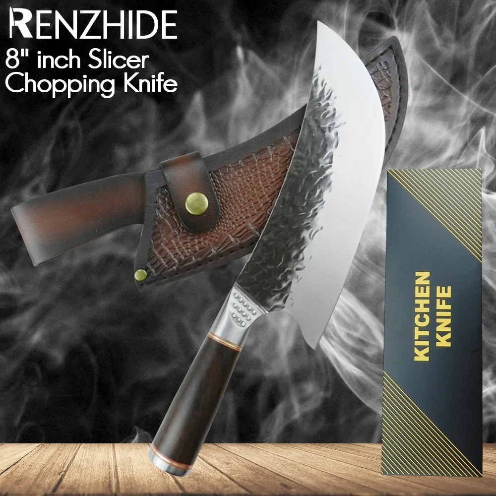 

RZD Forged Cleaver Chef Kitchen Cooking Knife Steel 5cr15mov Blade Knife Cover Sheath Gift Box Fillet Deboning Fish Meat Slicer