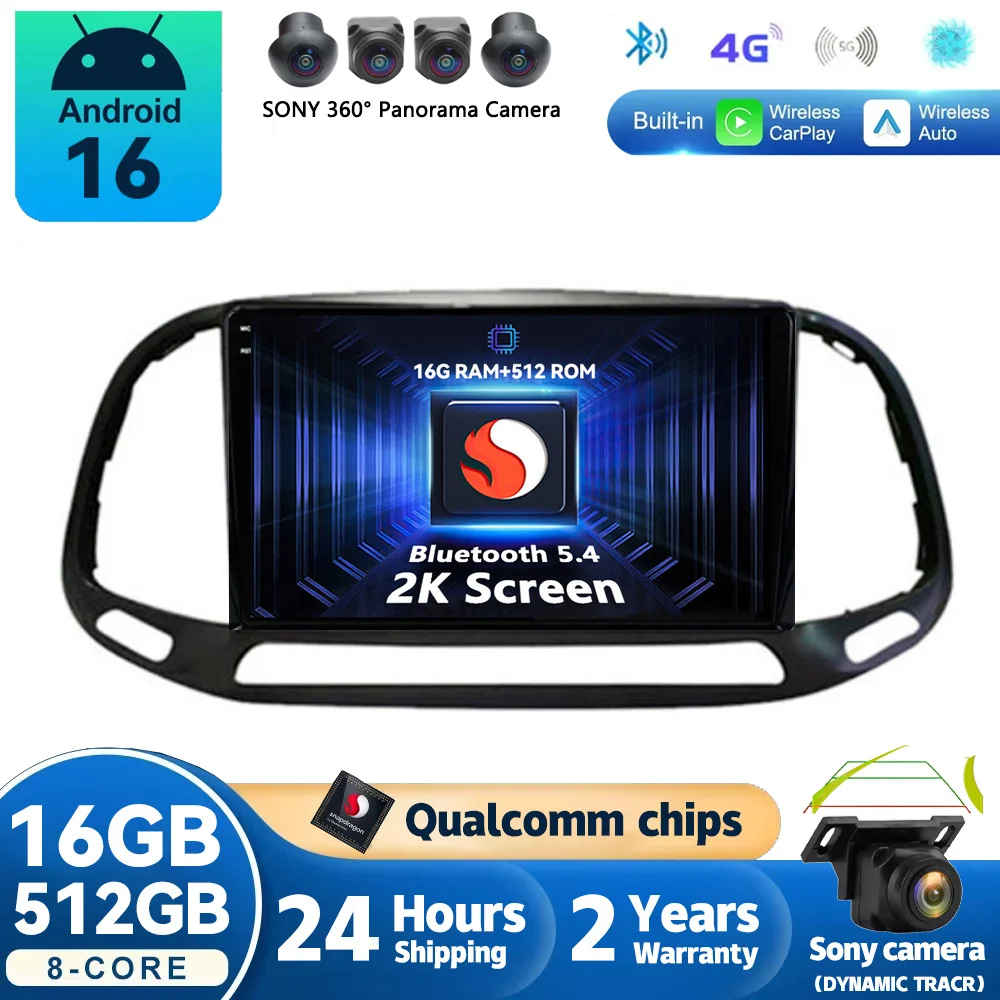 Android 16 Carplay Car Radio For Fiat Doblo 2015 2016 - 2019 Navigation GPS Multimedia Player wifi+4G Stereo Auto DSP 2 DIN BT