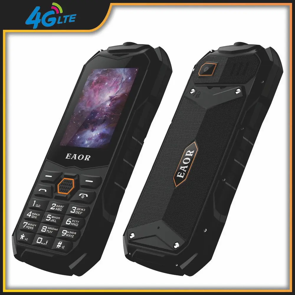 EAOR 4G/2G Slim Rugged Phone IP68 Real Three-Proof Feature Phone Big Battery Dual SIM Keypad Phones with Glare Torch Telephone