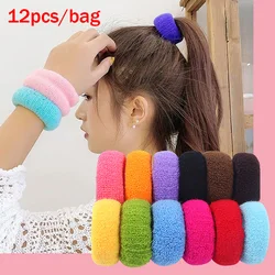 12pcs/bag Large Thick Seamless Hair Ties Girls No Damage Cloth Hair Bands Elastics Multicolor Ponytail Holder Hair Scrunchies