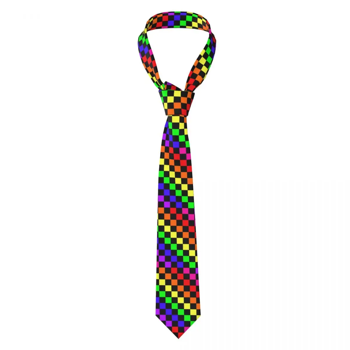 Custom Black Rainbow Checkerboard Pattern Neck Ties Men Printed Necktie Tartan For Wedding Party Mens Silk Tie