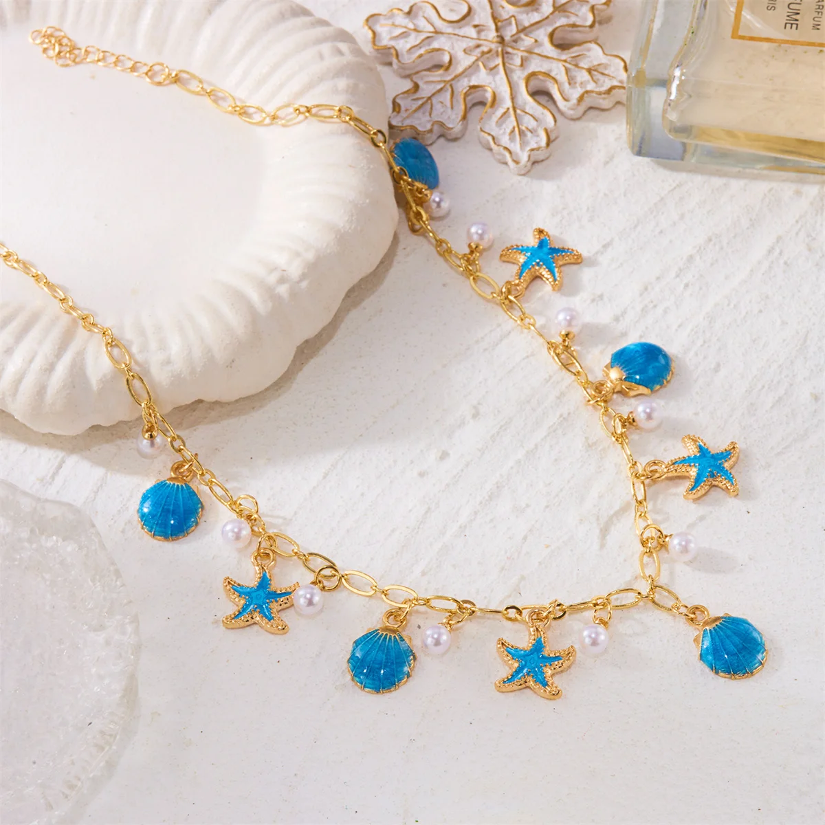 Y2K Einzigartige Meeres-Themen-Halskette für Frauen Boho Rosa Emaille Seestern Jakobsmuschel Anhänger Choker Halskette Ästhetischer Sommerschmuck – Detail 6