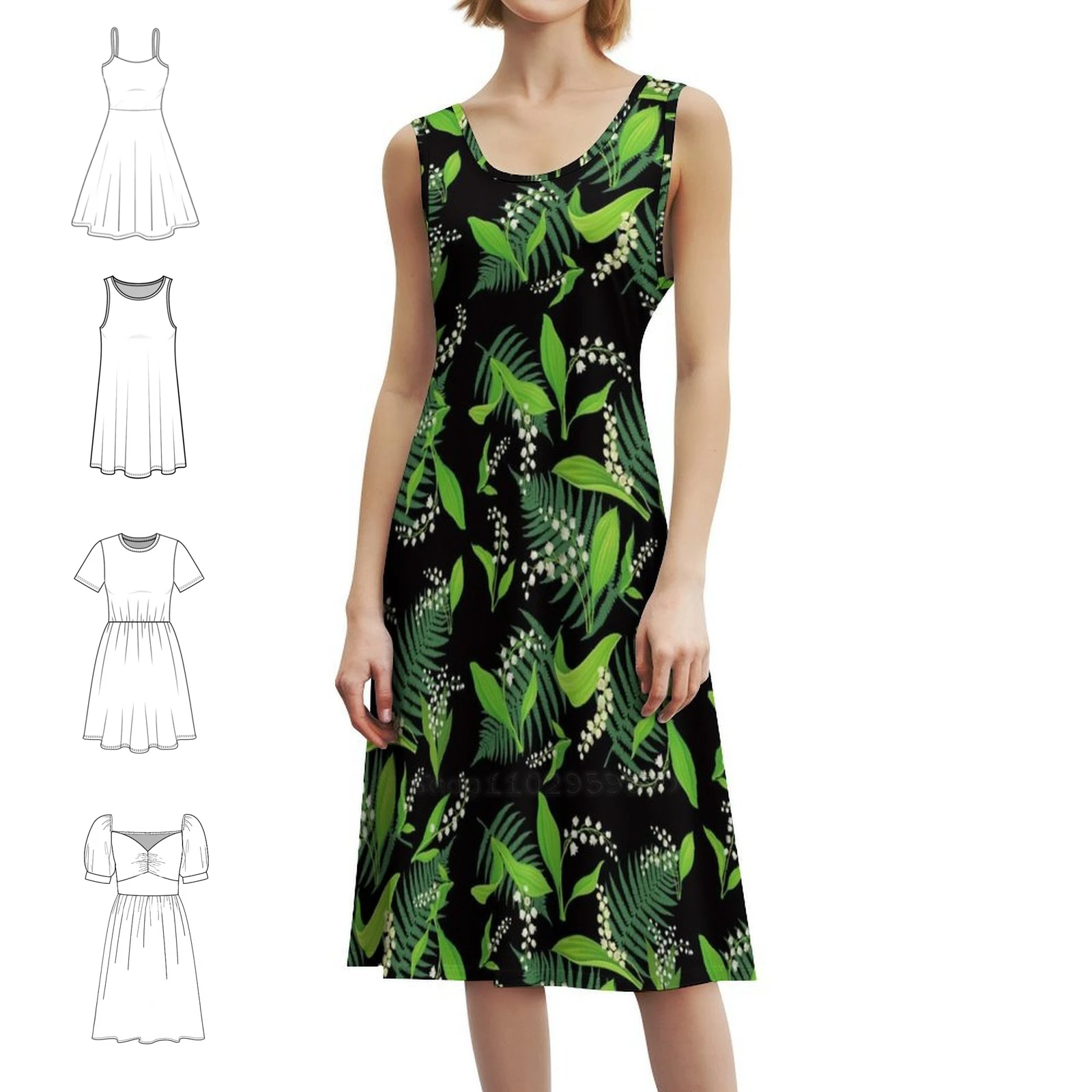 Lilies Of The Valley Preppy Style Mini Dress For Women A-Line Loose Fit Casual Day Dress Lily Lilies Flower Flowers Leaf Leaves