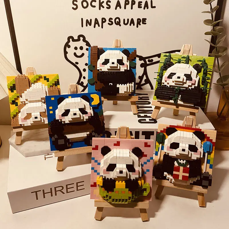 

Cartoon Panda Flower Assembly Building Blocks Small Particles Cute Ornament Toys Gift 3D Puzzle Set Comes with easel