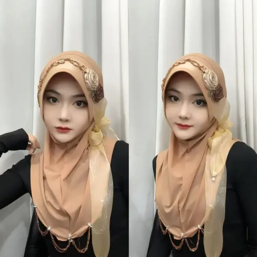 

Wedding Party Festival Ready Wear Moslem Rose Ribbons Hat Hijabs