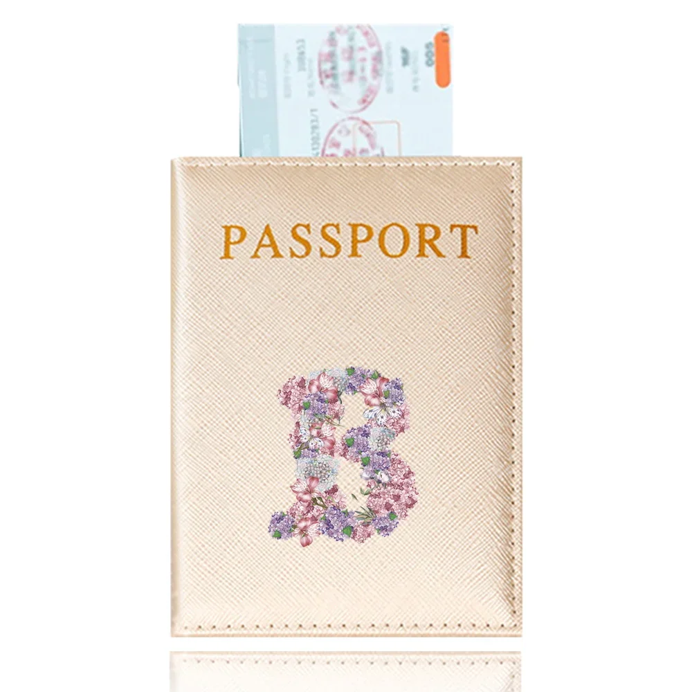 Travel Passport Cover Portable Gold Color Credit Card Storage Cover Case Simplicity Card Holder Case Rose Flower Letter Print