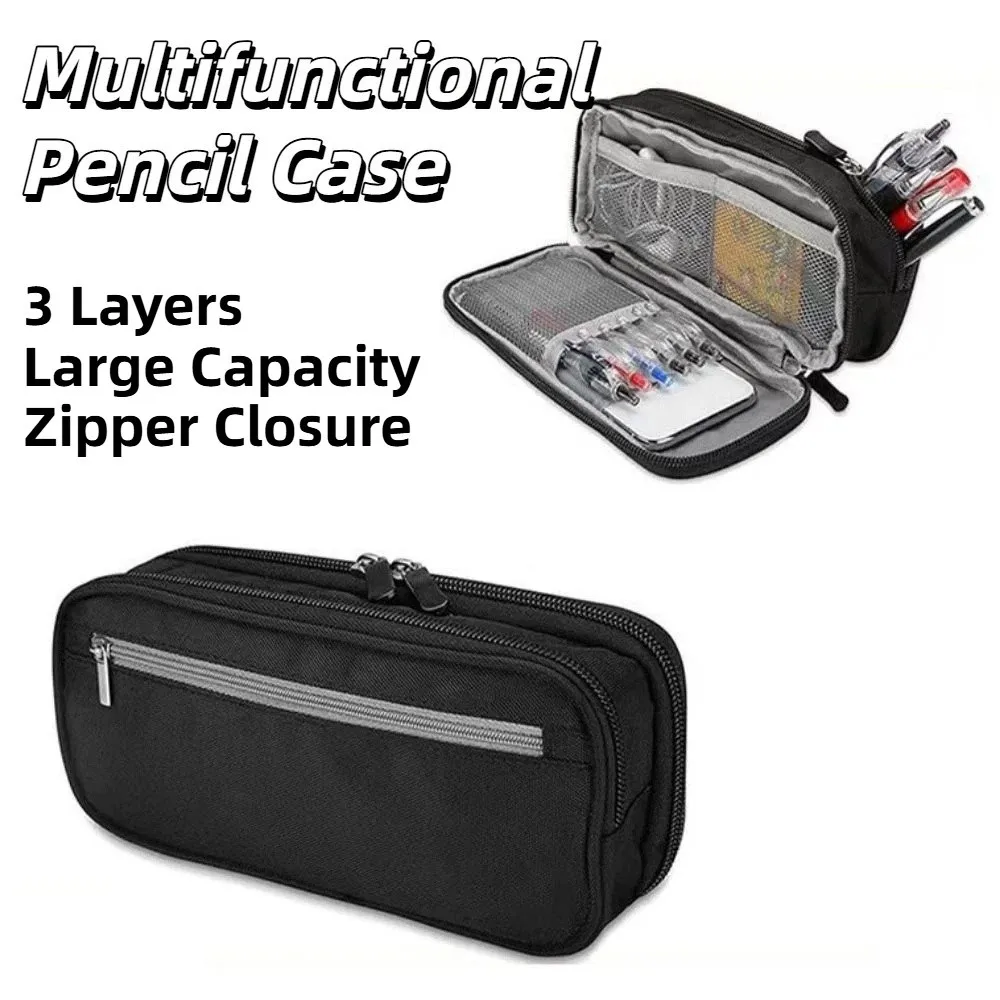 Gift Solid Color Pencil Case Portable Large Capacity Stationery Organizer Zipper Closure Durable Pen Organizer Pouch Office Use