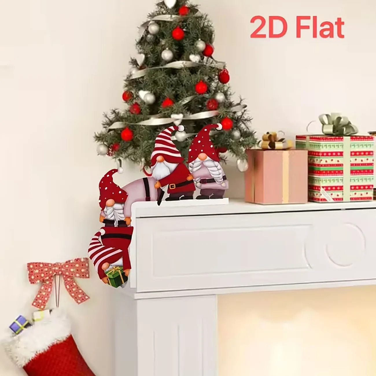 2Pcs Wooden Christmas Door Corner Decor Funny Gnomes Team Ornament 2D Flat Xmas Door Frame Home Holiday Decoration