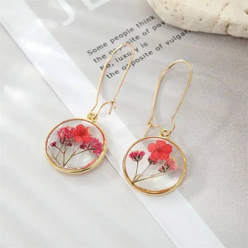 Unique Pressed Flower Earrings Natural Immortal Flower Pressed Earrings Handmaking Epoxy Resin Colorful Flower Earring Wholesale