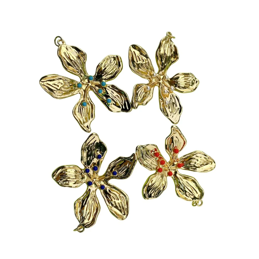 

2 шт., новый золотой цвет, эмаль, медное покрытие, большой цветок, кулон, ожерелье «сделай сам», очаровательные аксессуары, роскошные ювелирные изделия для женщин