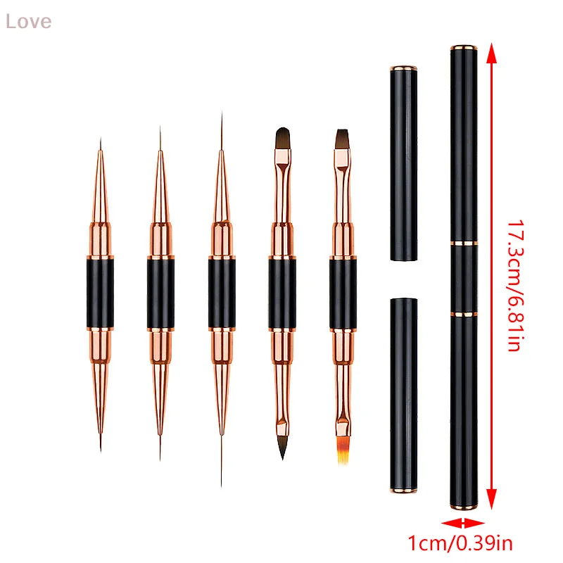 [L&P]5本セット ダブルヘッドメタルネイルデザインアートペン ディテールブラシ ネイルペイント 建築 エクステンション マニキュアツール DIY