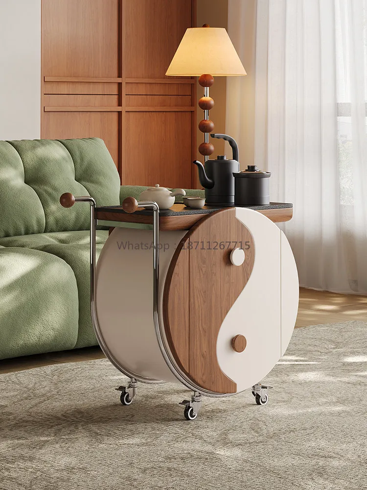 

Vintage-style mobile tea cart - perfect for small spaces, home balconies, with integrated kettle and sofa side table/cabinet