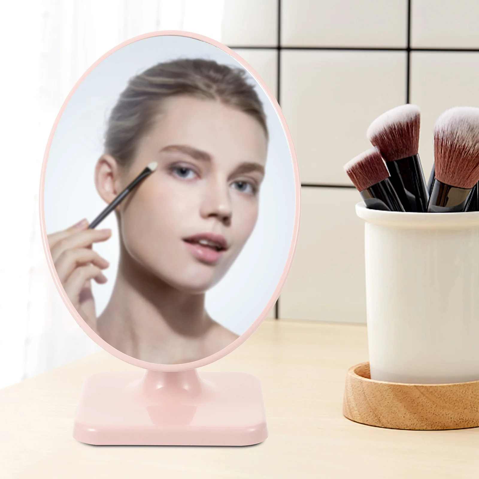 Stylish Desk Mirror Aesthetic Oval Vanity Mirror Clear View Durable Base Perfect Gift for Women Makeup Artists Home Decor