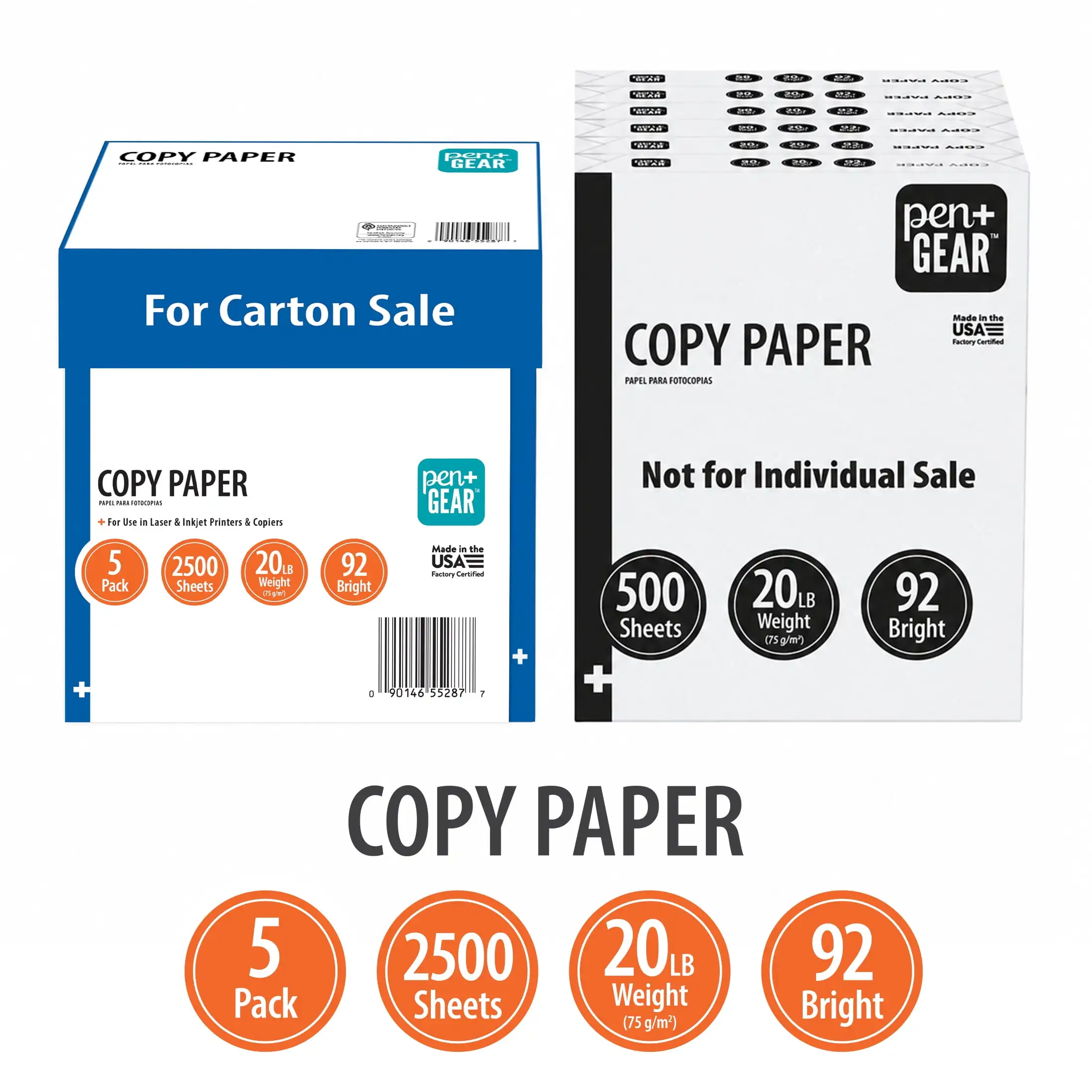 Premium Copy Paper 8.5 x 11 Inches 20 Lb 92 Bright White 5 Ream Case 2500 Sheets for Home Office School Printing