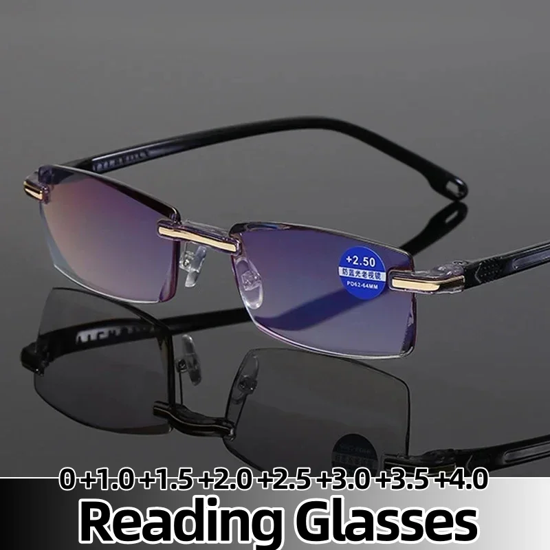 

Men Rimless Reading Glasses Classic Anti Blue Light Eyeglasses Vintage Presbyopia Eyewear Unisex Far Sight Diopter +1.0 To +4.0