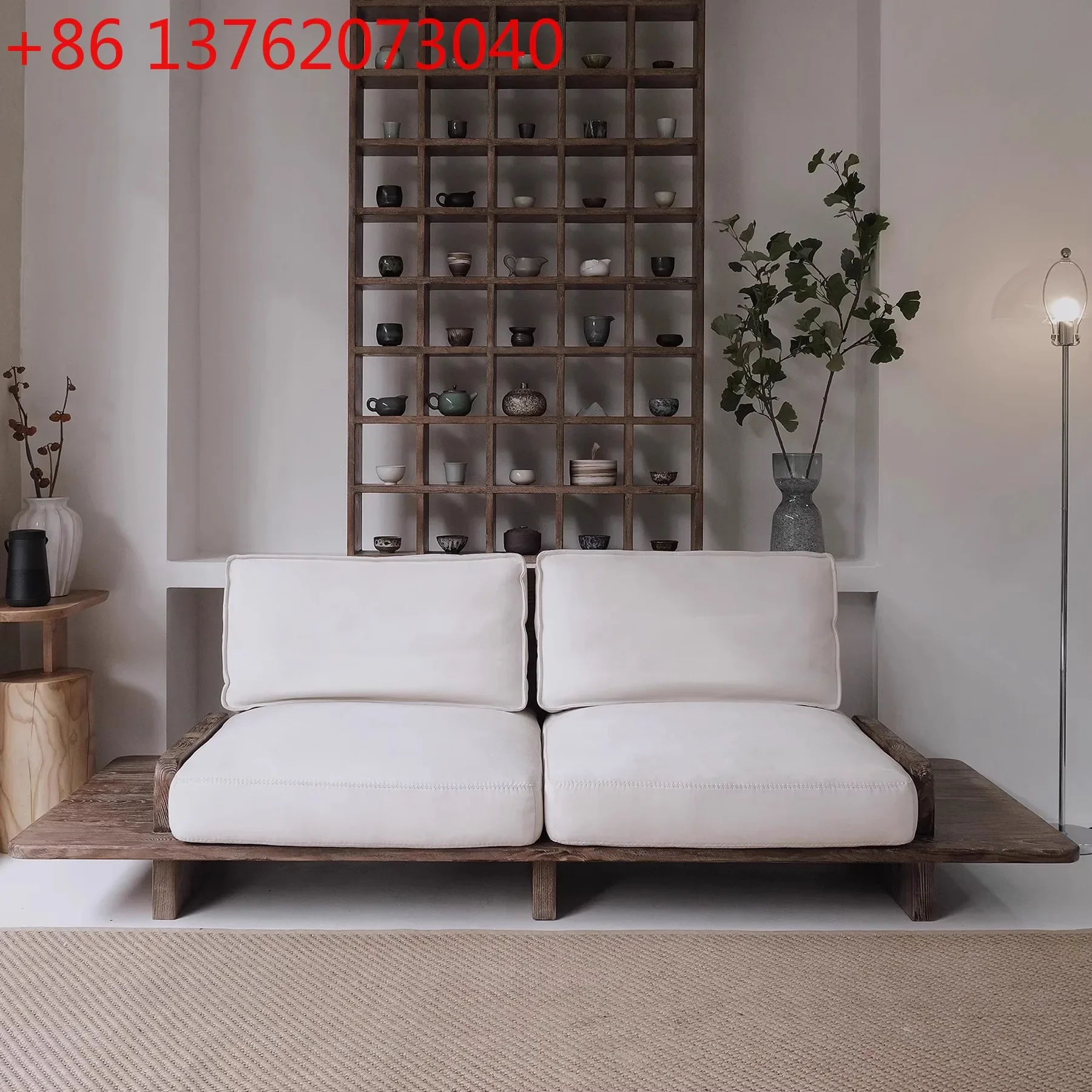 Nordic Japanese-style wabi-sandy wind solid wood sofa small apartment living room single double three log sofa