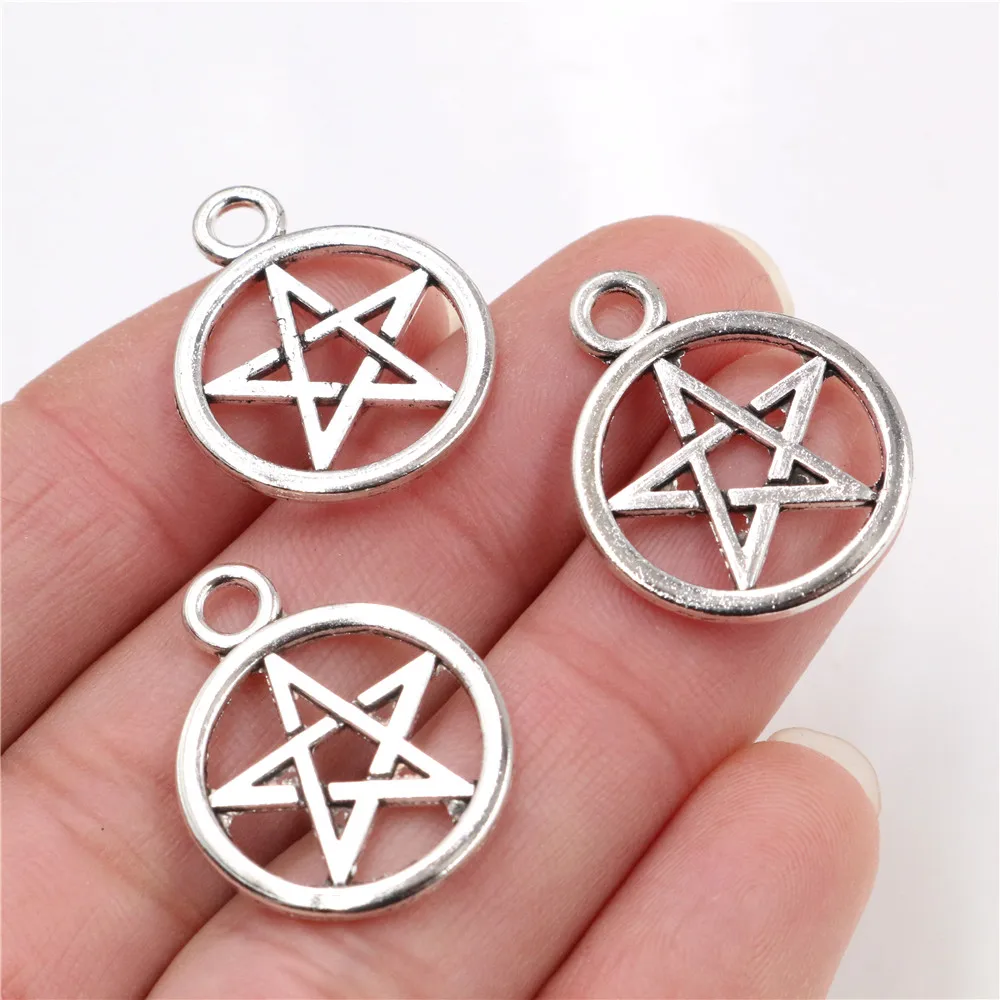 25x20mm 15pcs Antique Silver Plated Bronze Plated Five-Pointed Star Handmade Charms Pendant