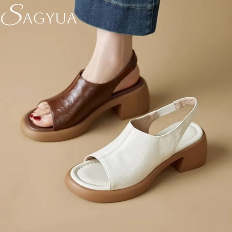 

Women Heeled Sandals Open Toe Woman Shoes Slingback 2025 Trend Summer Elegant Dress Pumps Shallow Loafers Soft Leather Sandalias