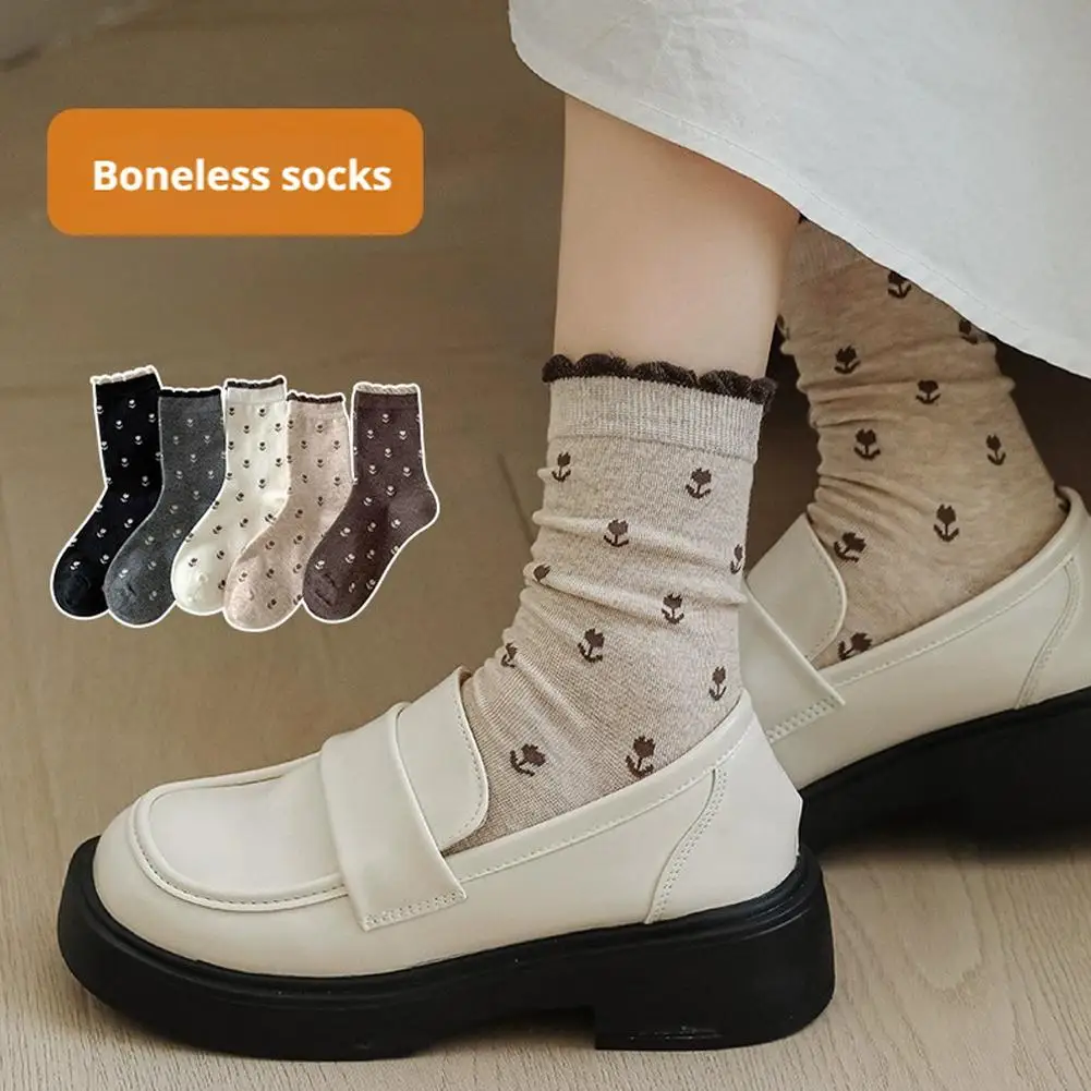 Mulheres tubo médio floral impressão meias moda japonesa bolinhas retro meias femininas jk lolita doce meninas bonito plissado meias