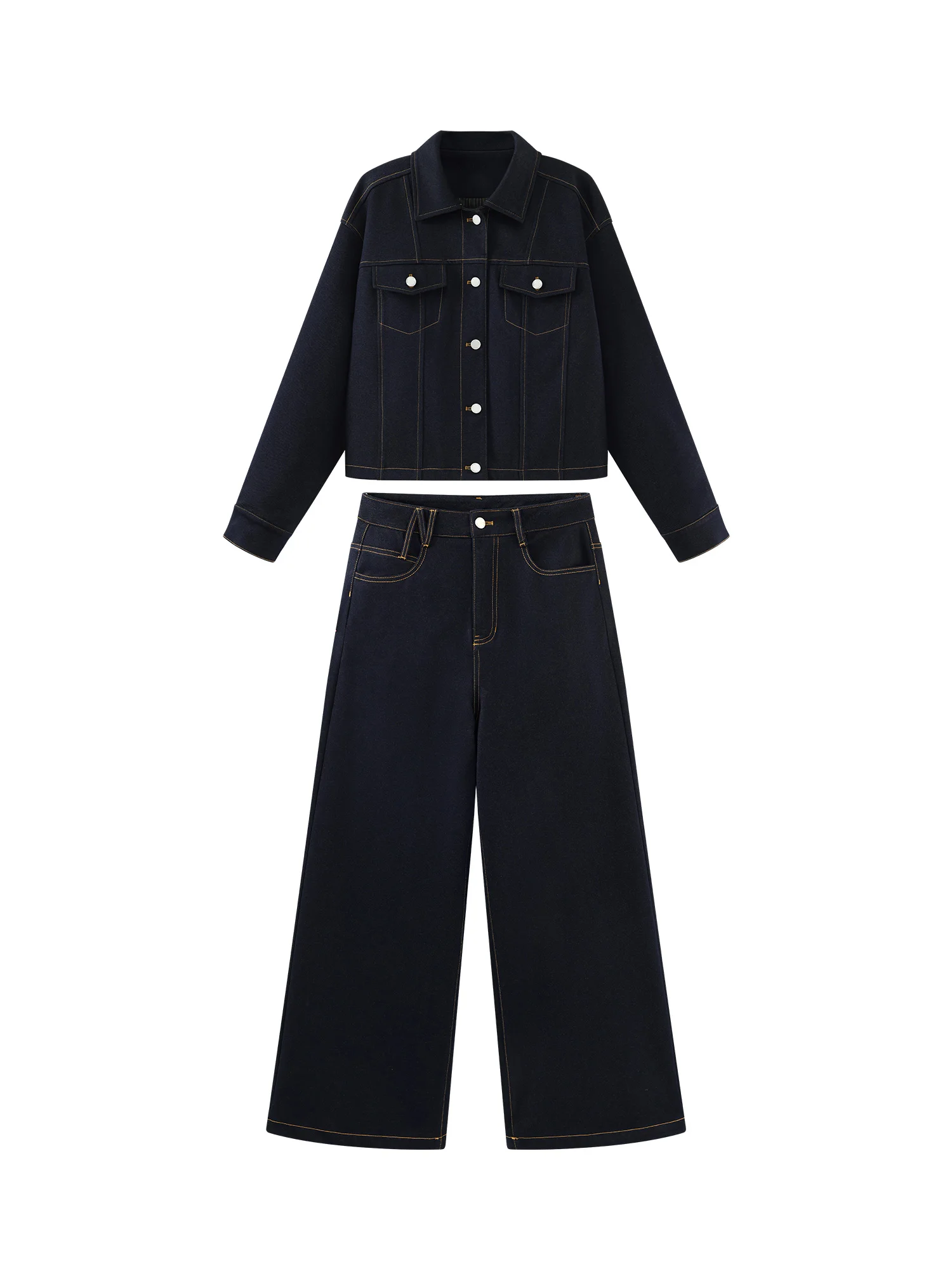 Vintage Loose Denim Jacket Dark Blue Drop Shoulder Jean Coat Casual Autumn Lapel Outerwear Women Retro American Style Fashion