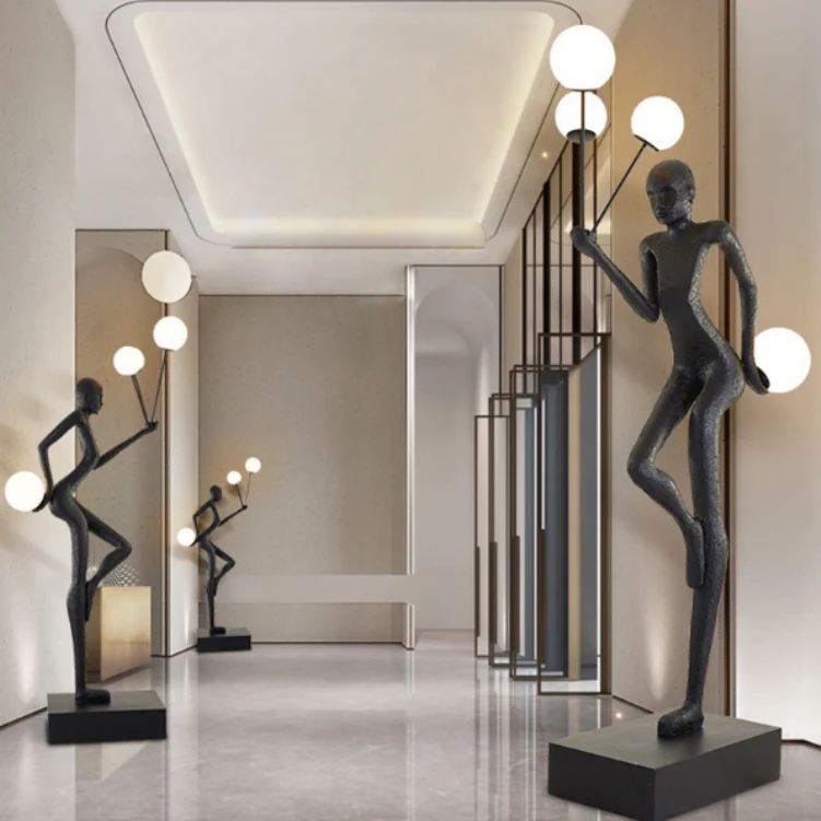 Hotel lobby human sculpture floor lamp standing game girl balloon decoration