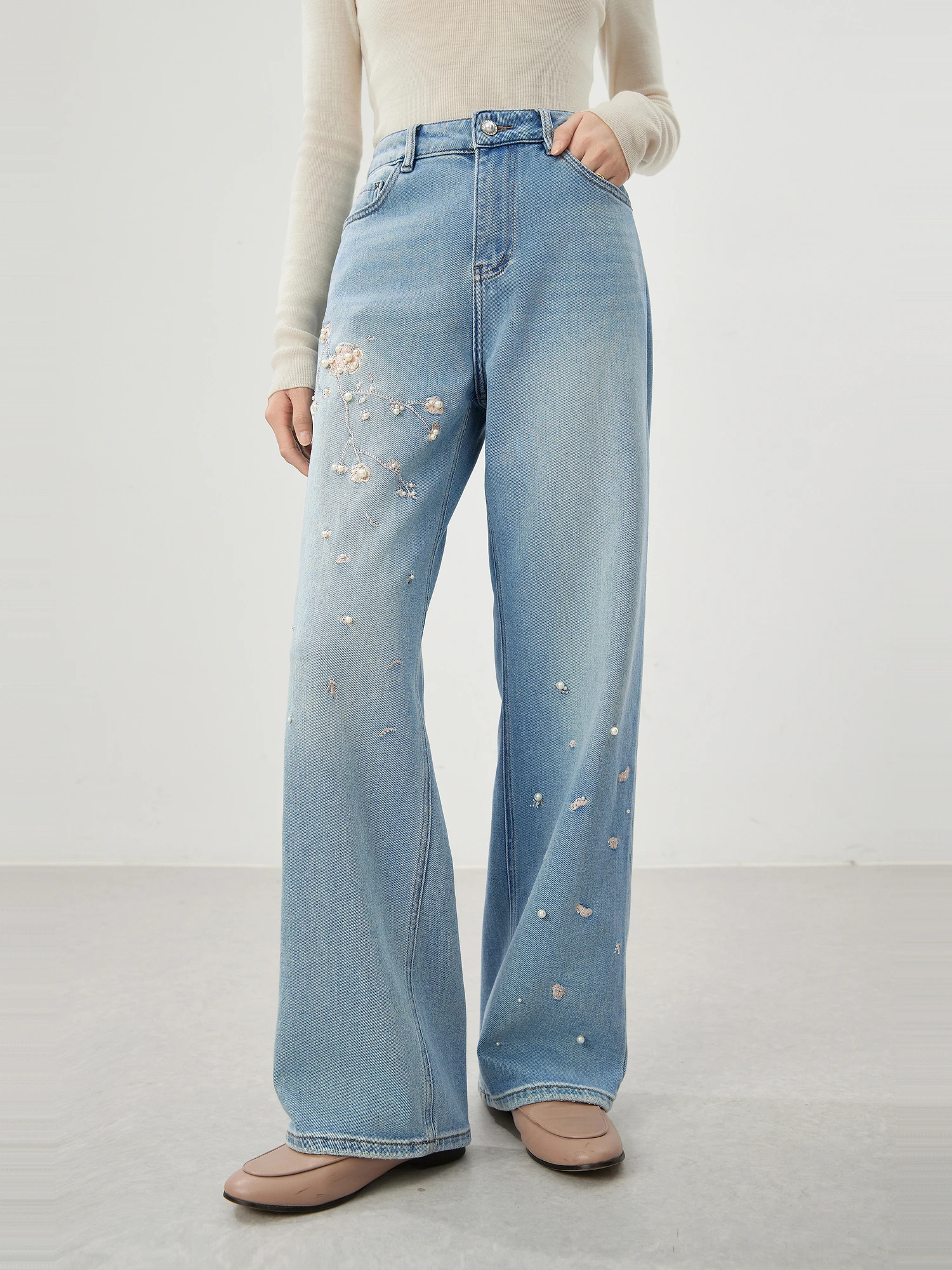 Pantalon droit en denim de coton sergé pour femme, aviation de positionnement, perles de diamant chaudes, streetwear de printemps, 25