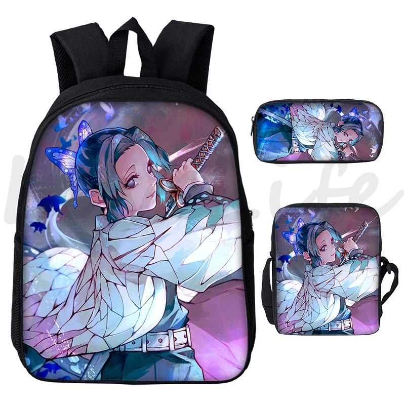 Anime Backpack 3Pcs/Set Demon Slayer Kochou Shinobu School Bags for Boys Girls Bookbag Children Cartoon Manga Backpacks Mochila