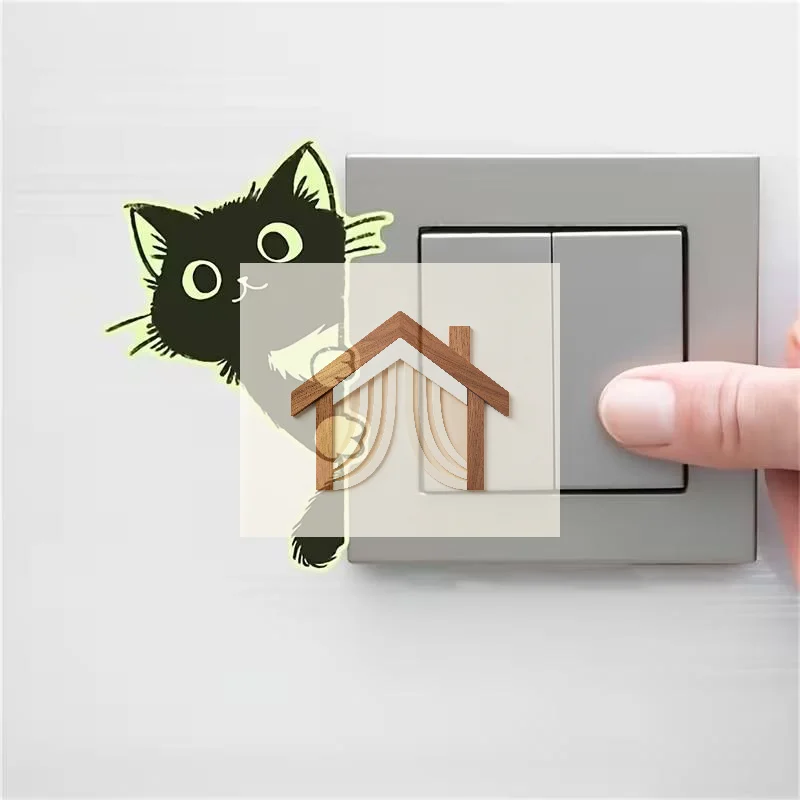 Sweet Self-Adhesive Luminous Cat Wall Decals PVC Cute Glowing Cat Stickers Home Decor Funny Cat Switch Stickers Dorm Room