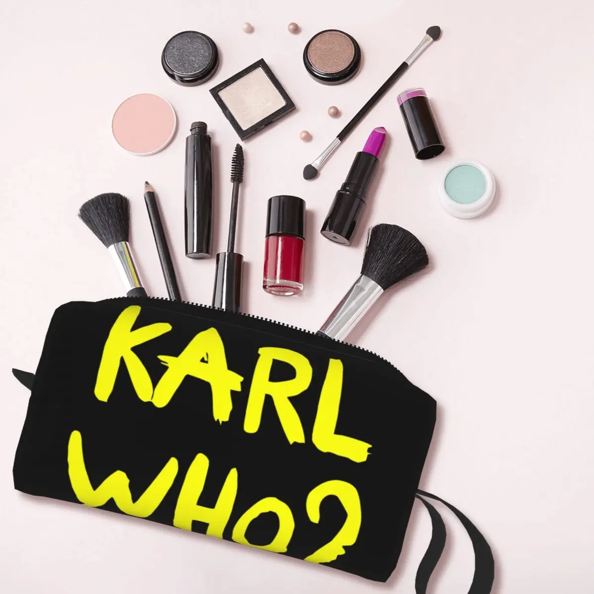 Yellow Karl Who Slogan Makeup Bag for Women Travel Cosmetic Organizer Cute Storage Toiletry Bags