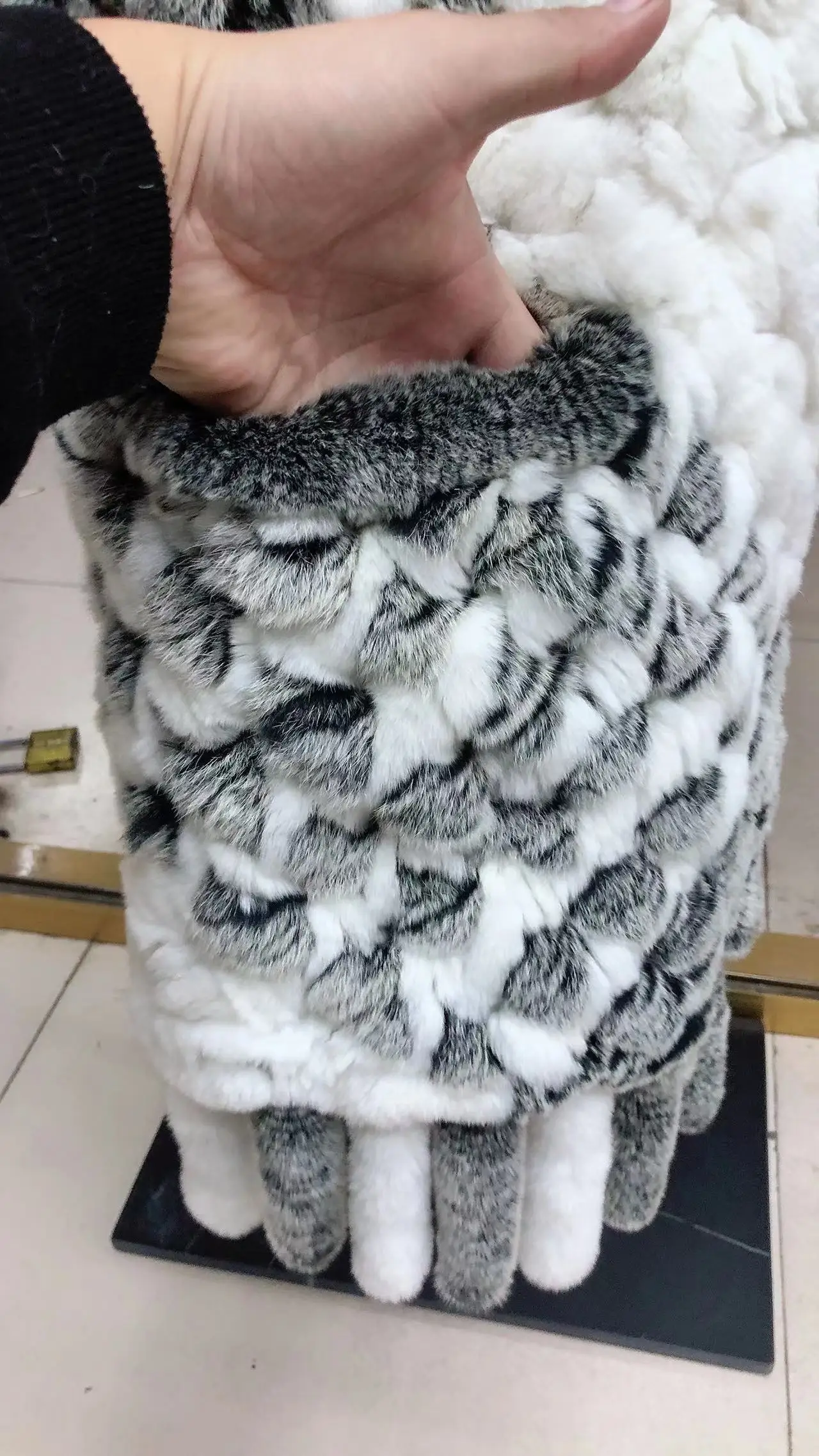 190*36cm Winter Gestrickte Echt Rex Kaninchen Fell Schal mit Tasche Breite Frauen Natürliche Kaninchen Fell Quaste Schal warm Langen Fell Schals – Detail 19