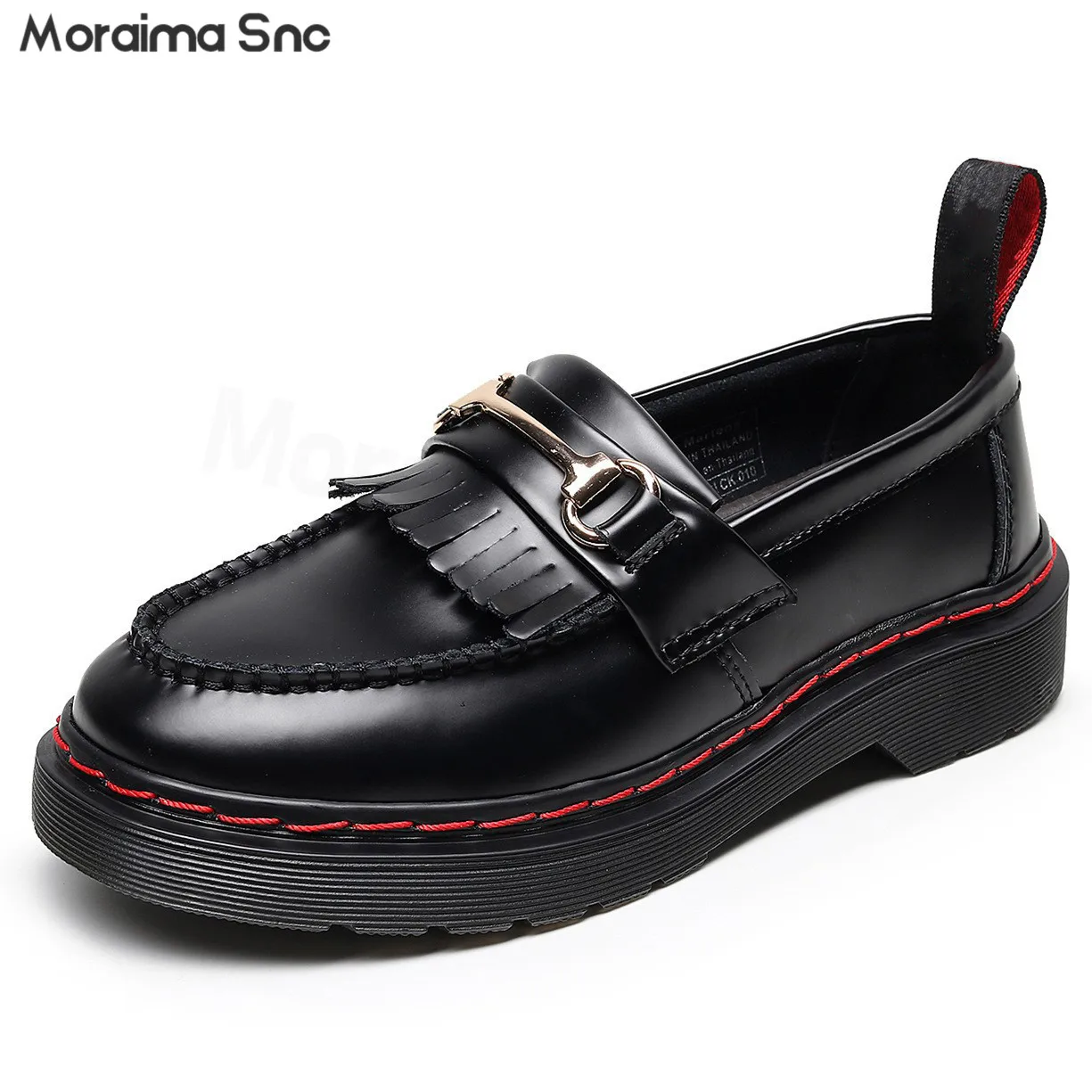 Red Tassel Loafers Round-Toe Leather Low-Heeled Business Shoes Fashionable Large Size Casual and Comfortable Women's Shoes
