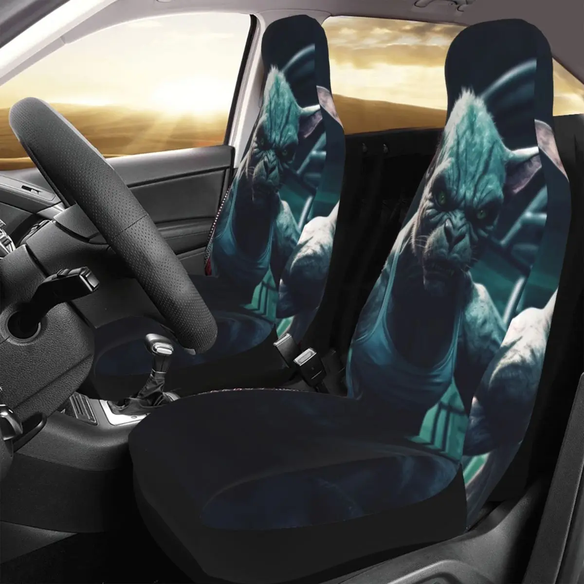 

Gym Big Scary Ugly Cat Miaw Car Seat Cover Custom Printing Universal Front Protector Accessories Cushion Set