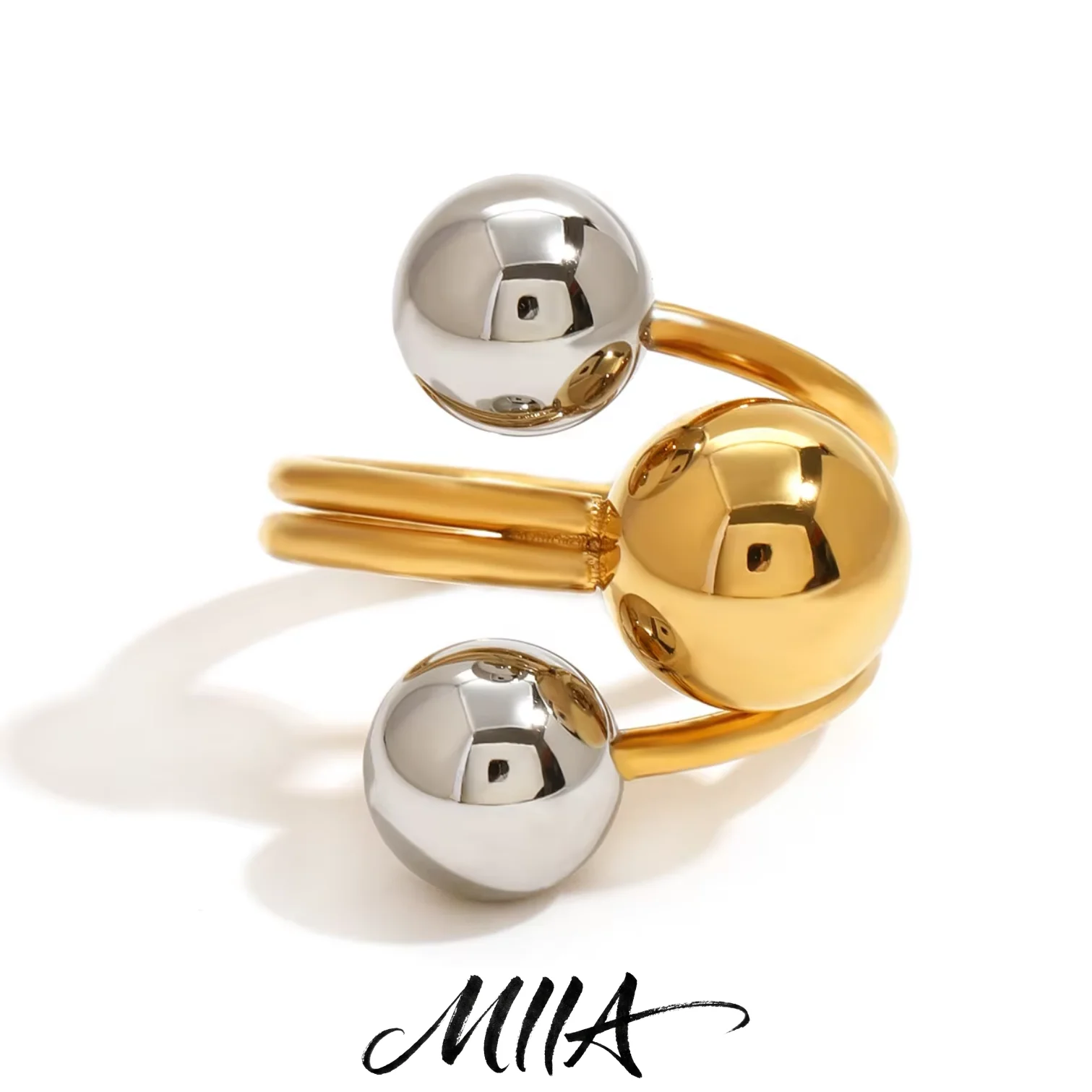 Miia Stainless Steel Creative Individualistic Ball Ring Colorfast Popular Party Personalized Exaggerated Charms Jewelry