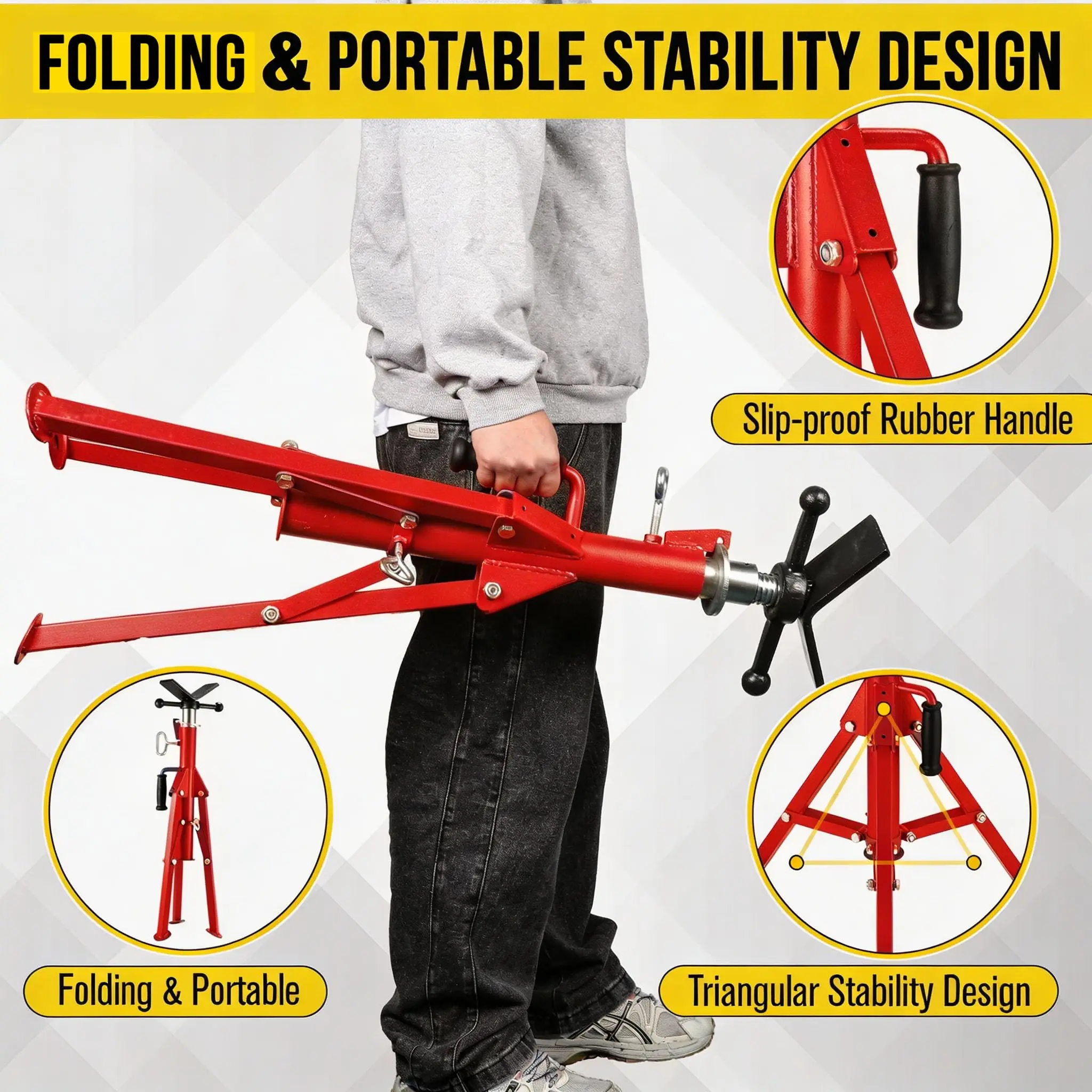 2-Pack Heavy-Duty V-Head Pipe Jack Stands, 2500 lb Capacity, Adjustable Height 28