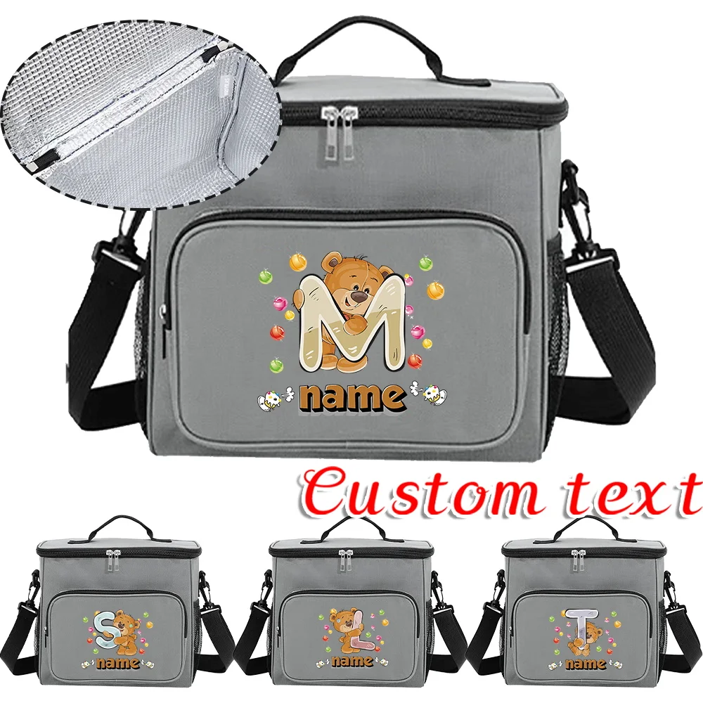 

Customized Name Grey Lunch Bag Insulated Handbag Waterproof Camping Storage Box Refrigerated Food Storage Box Cartoon Series