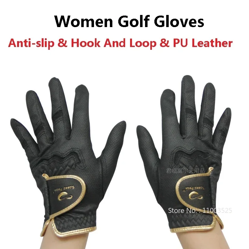 1 Pair Ladies Left Right Hand Golf Gloves Women Breathable PU Leather Elegant Gloves Hook and Loop Sport Mittens Palm Protection