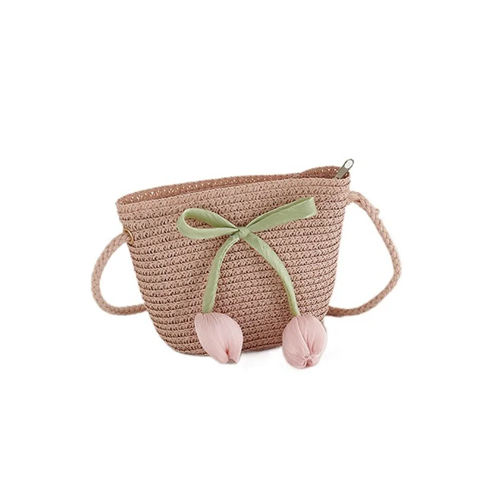 

with Same Style Crossbody Bag Tulip Straw Sun Hat Shading Hat Korean Style Girls Bucket Hat Anti-UV Sun Hat Foldable