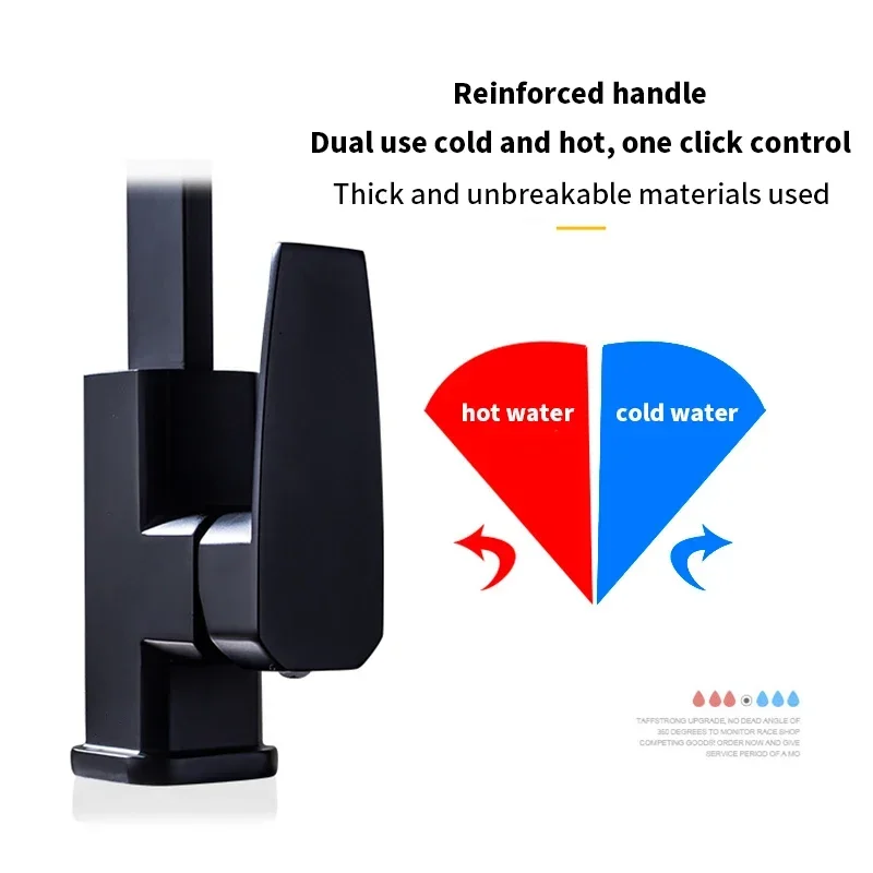 Black Square Kitchen Faucet Chorme Hot And Cold Kitchen Sink Tap 360 Degree Rotation Mixer Deck Mounted Water Tap