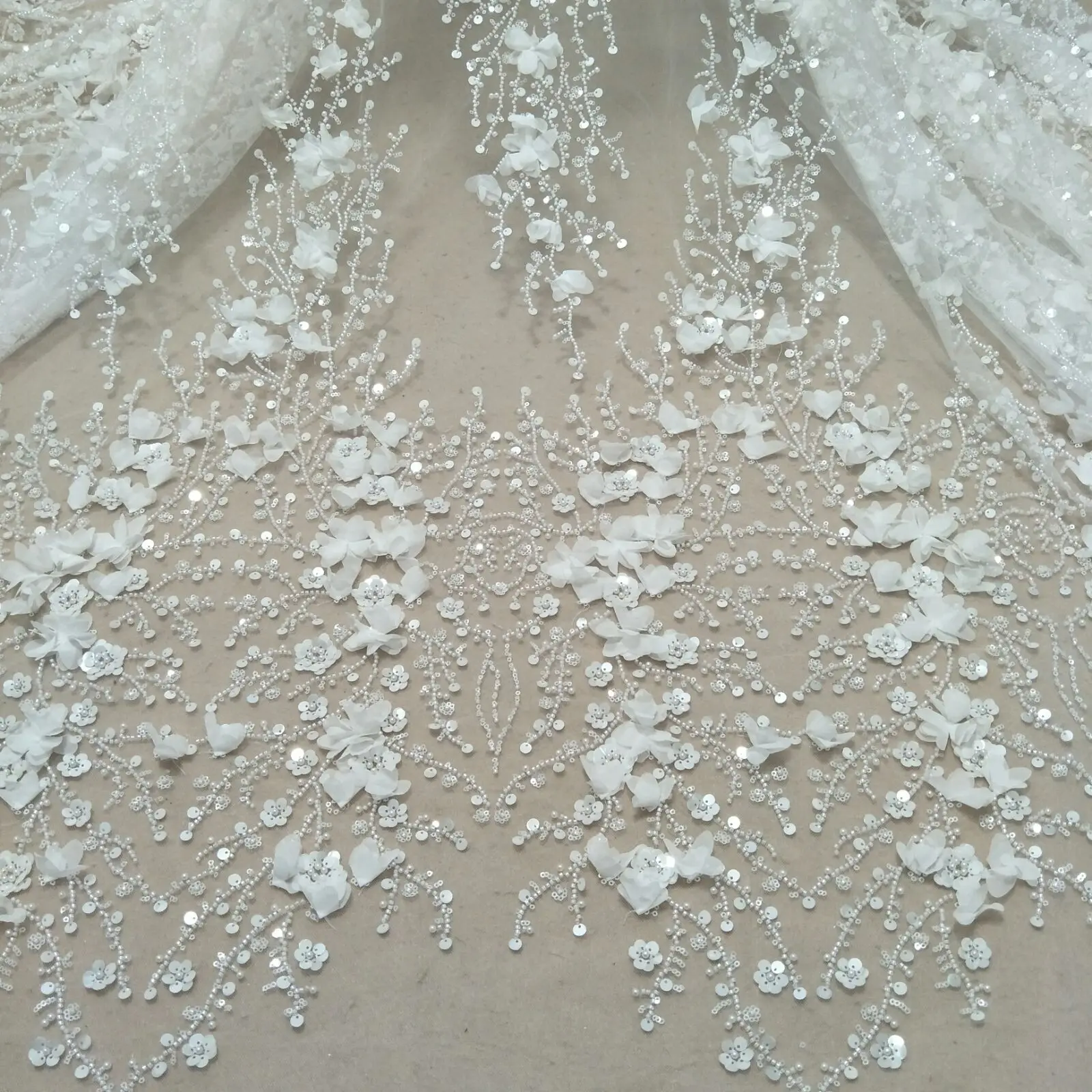 sparkly wedding gown dress lace fabric beading lace fabric 130cm width dress lace fabric sell by yard