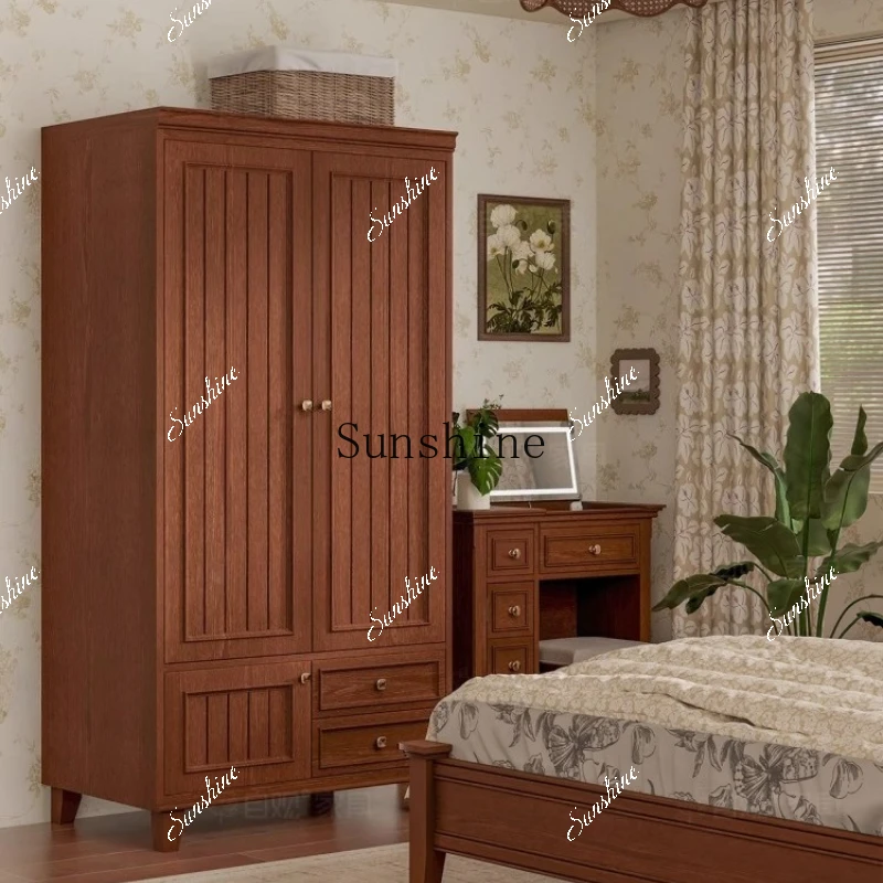 Solid wood wardrobe two-door bedroom hanging clothes cabinet small apartment household two-door storage wardrobe  FT