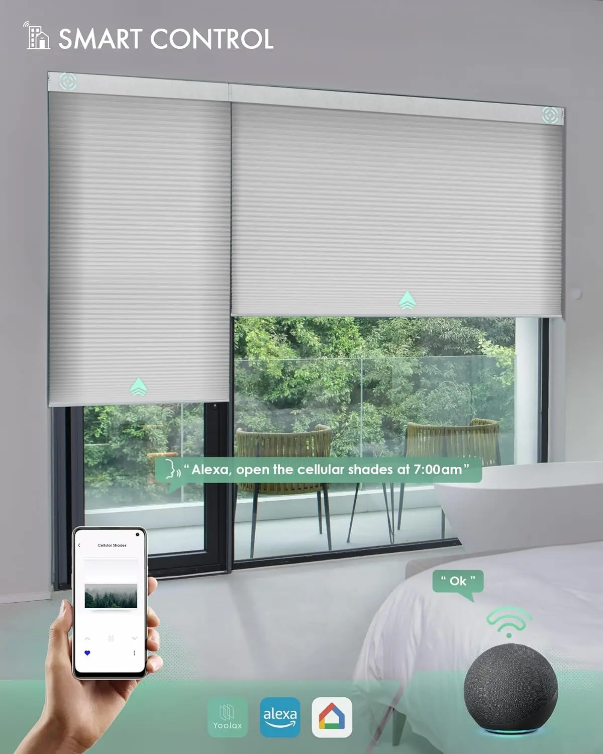 Hot Selling Smart Control Cordless Customized Size Color With Motorized Honeycomb Blinds For Window