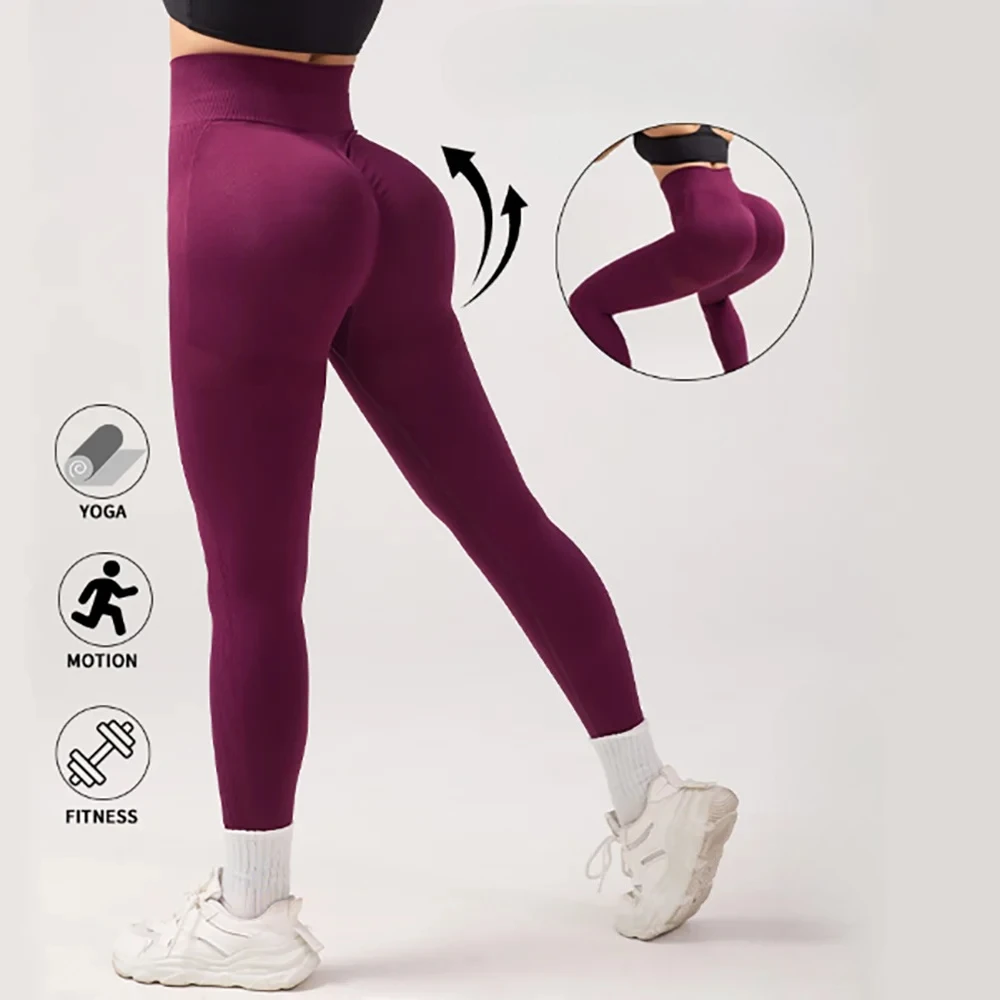 Frauen Gym Einfarbig Nahtlose Yoga Hosen Hohe Taille Enge Hüfte Heben Stricken Leggings Fitness Übung Yoga Hosen