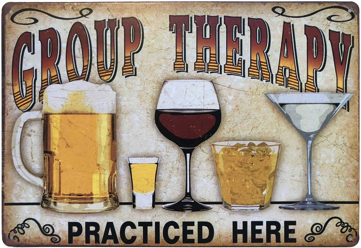 Retro Tin Metal Sign Bar Cave Beer signs for Cafe Bar Pub Beer Club Wall Decor Group Therapy Practiced Here 12x 8