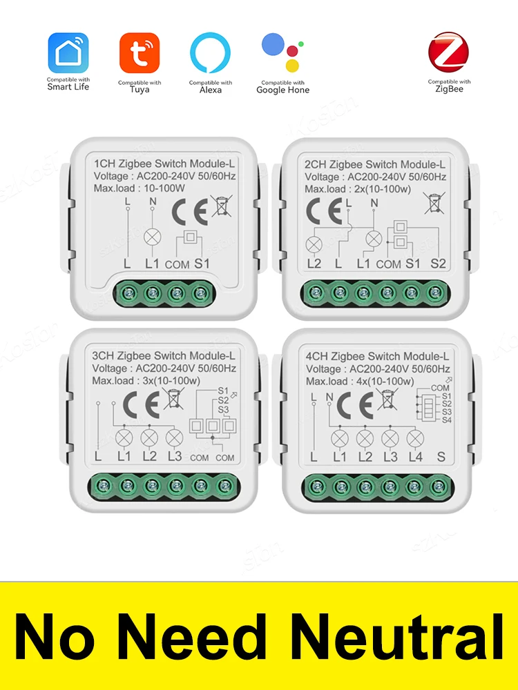 Moduł inteligentnego przełącznika Tuya Zigbee, przekaźnik, bez przewodu neutralnego, sterowanie dwukierunkowe, 1 2 3 4 kanały, współpracuje z Alexa i Google Home — zdjęcie produktu 7