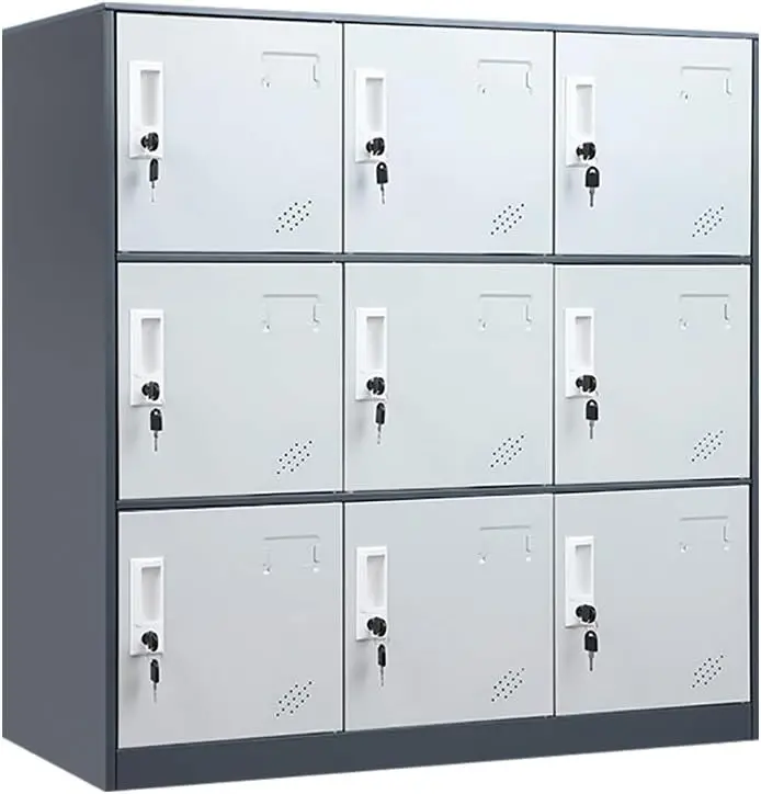 9 Doors Metal Storage Cabinet With Card Slot, Organizer,Shoes And Bags Steel Locker For Office, Home, Bank, School, Gym (Gray)