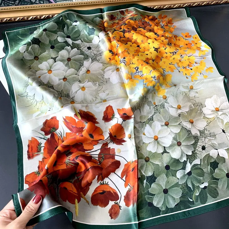 

Mulberry Silk Scarf Hair Shawls 65CM Women Luxury Brands Summer Shawl Square Neck Bandanas Bag Hand Accessories