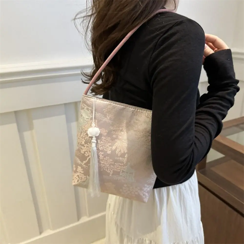 

Printed Embroidery Shoulder Bag Large Capacity Floral Hanfu Bucket Bag Handbag Tote Bag New Chinese Style Handbag Girls