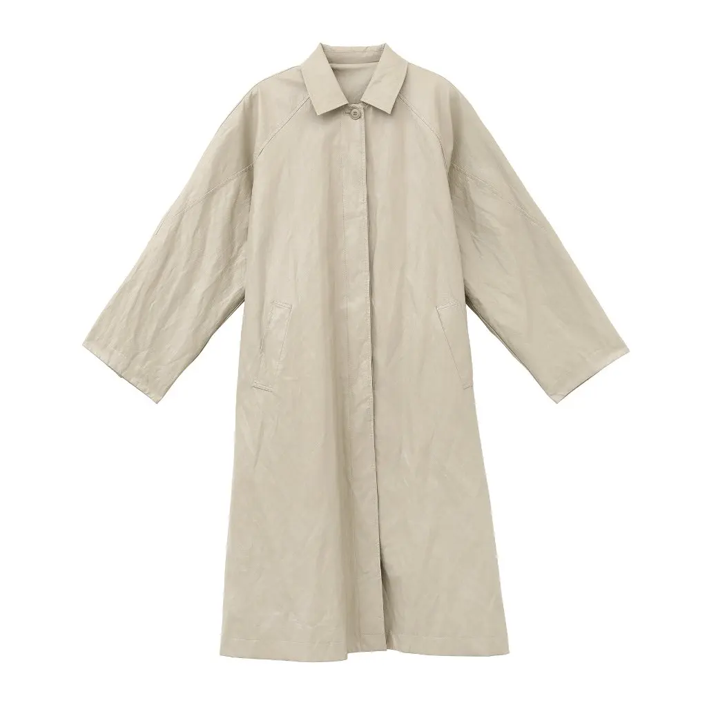 COMOS CMS Outono Vintage Longo Casaco de Couro PU Design de Gola Elegante Casacos Femininos de Alta Qualidade Estilo Elegante