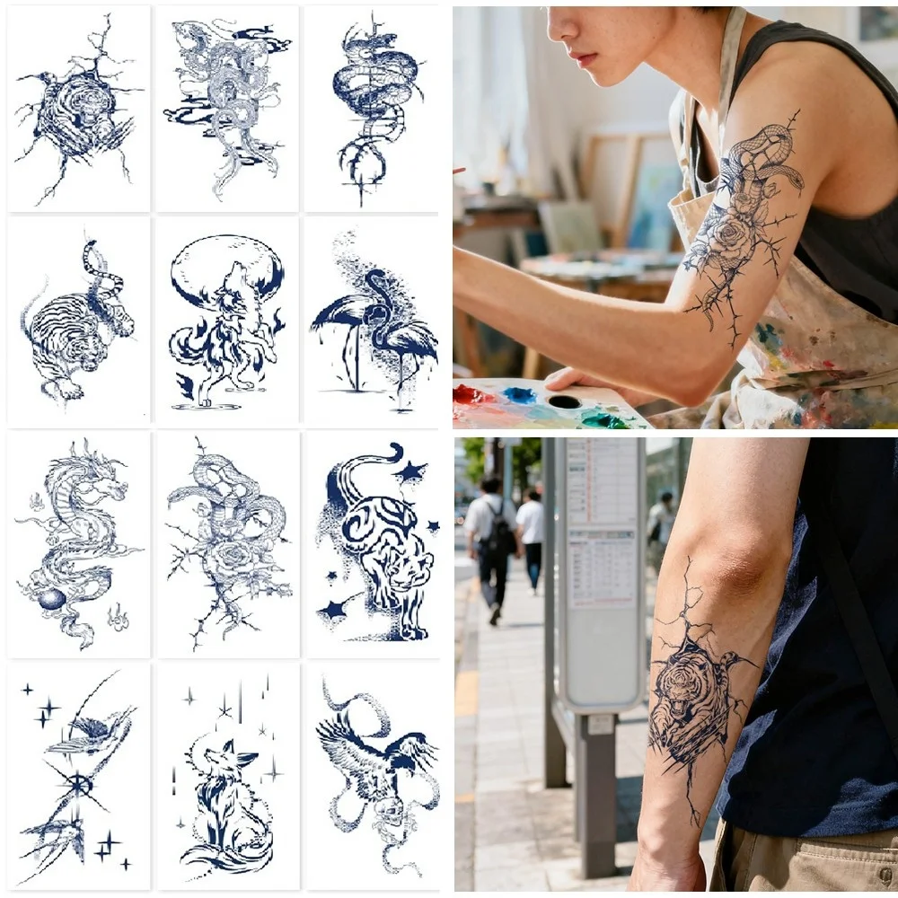 Schlange Drache Fruchtsaft Tattoo Hand Stick Semi Permanent Kräuter Pflanze Temporäre Tattoos Langlebige Wolf Tiger Tattoos Für Männer